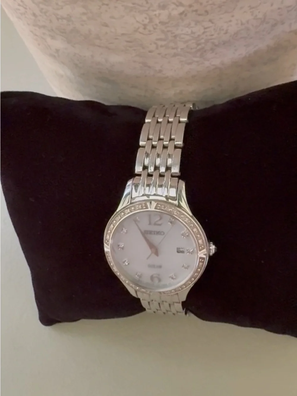 Seiko Silver and White Ladies Bracelet Watch with Crystal Accents